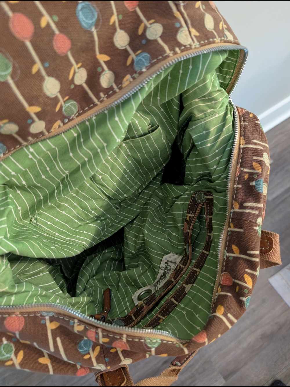 Fossil Brown Patterned Canvas Tote with Leather Trim - Picture 6 of 10